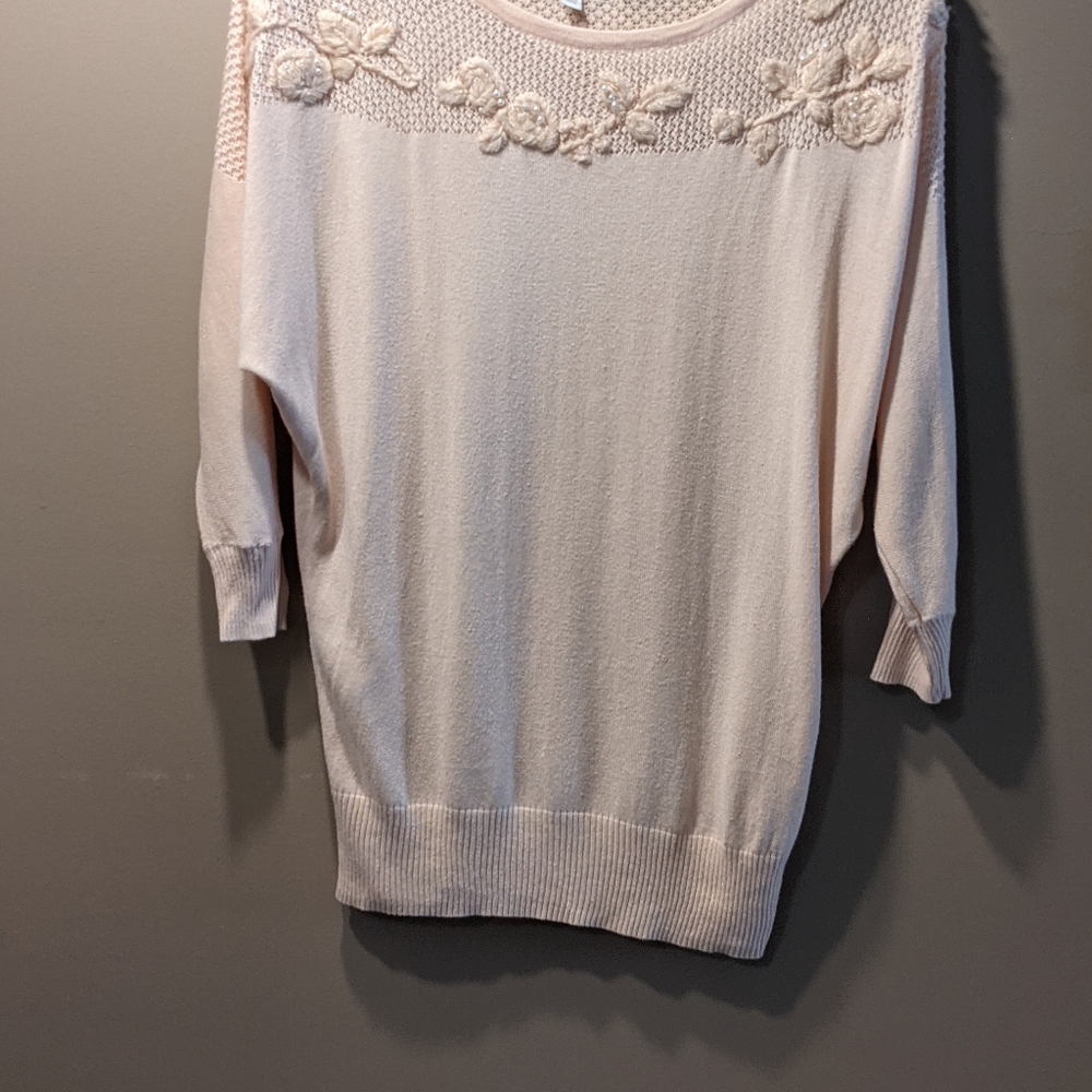 Lauren Conrad blush pink embroidered sweater with pearls. Size M
